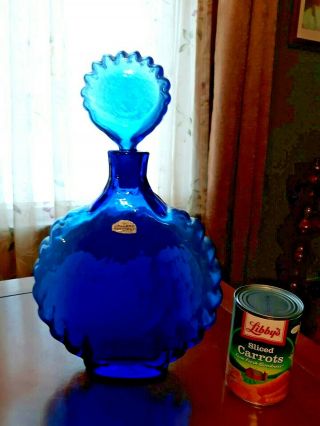 1959 - 1961 Midcentury Blenko Persian Blue Art Glass Decanter Bottle Wayne Husted