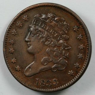 1833 Classic Head Early Us Copper Half Cent 1/2c
