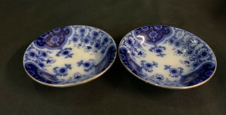 Antique Flow Blue Germany Porcelain Berry Bowl Gold Trim Matching Pair Set 3