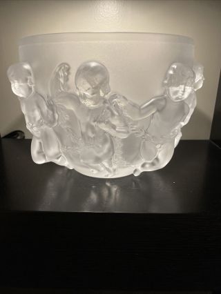 Large Lalique Art Glass Luxembourg Cherubs Frosted French Crystal Bowl Vase Dal