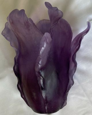 Daum France Tulip Vase Purple signed FOR SPORTER ONLY DAUM TULIP VASE SIGNED 4