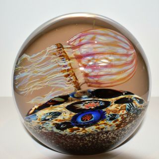 Satava Gold Ruby Side Swimmer Jellyfish Hand Crafted Glass 4.  5 Diameter Signed