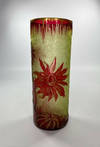 Art Nouveau Overlaid Glass Vase.  Flowers,  C.  1900.  Bohemian ?