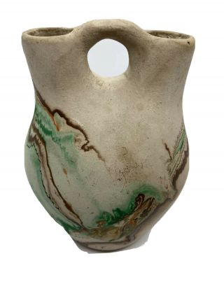 Nemadji Pottery Usa 6 " Wedding Vase Orange Brown Green Southwest Lava Swirl