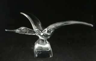 Daum France Large Clear Crystal Bird In Flight Sculpture,  15” X 7 1/8” T.  Signed