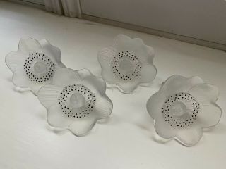 Set Of 4 Lalique Crystal Anemone Flower Paperweights Sculptures