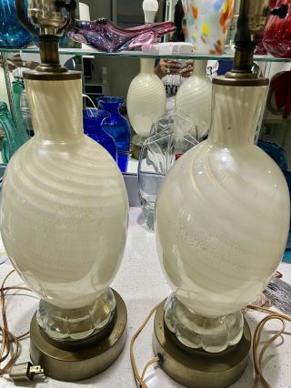 Pair Vintage Murano Barovier / Toso Blown Glass Table Lamps.