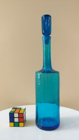 Blenko Wayne Husted Blue Decanter Bottle With Stopper
