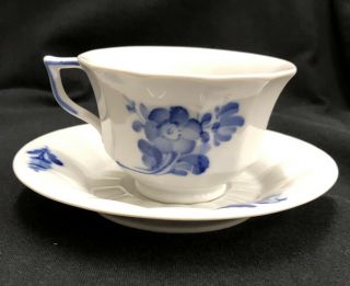 Royal Copenhagen Angular Blue Flowers Cup & Saucer 8608