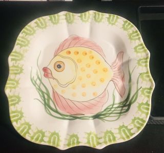 Zanolli Italian Hand Painted Square Fish Plate - - Scalloped Edge - - Lovely Dish