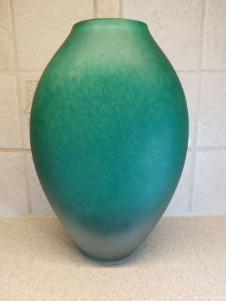 Signed Barovier & Toso Murano Art Glass Vase Green Opalescent Clear Cased Satin