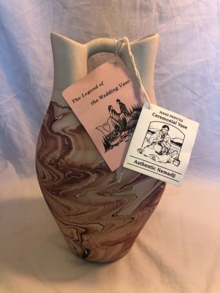 Nemadji Pottery Wedding Vase,  Marbled Color,  With Tags,  Medium Size 8 "
