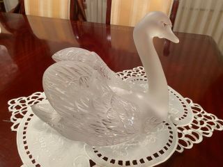 Lalique Large Head Up Swan Signed