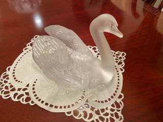 Lalique Large Head Up Swan Signed 2