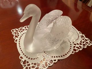 Lalique Large Head Up Swan Signed 3