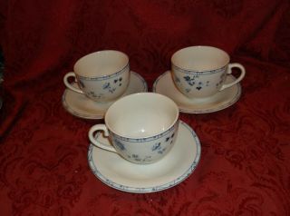 Laura Ashley " Sophia " Blue 3 Coffee Cups With Saucers.
