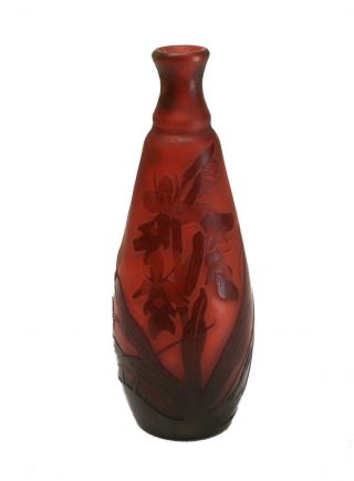 Galle Art Glass Maroon Over Red Miniature Cameo Vase,  19th Century