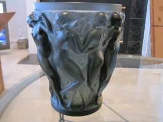 Lalique Bacchantes Large Charcoal Frosted Vase Crystal Naked Ladies 9 3/4 Inch