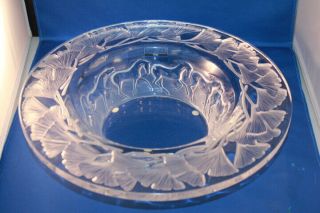 Signed Lalique Crystal 13 " Centerpiece Bowl Frosted Horses (mustangs) & Flowers