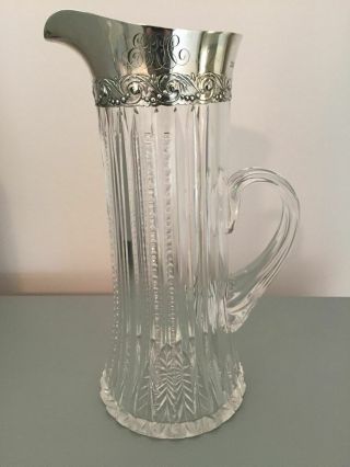 Vintage Gorham Sterling Silver Collared Ewer/pitcher With Cut Crystal Base