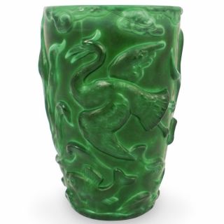 R.  Lalique France Malachite Green Glass Vase 8.  5 " High