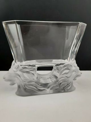 Lalique France Venise Double Lion Head Clear Frosted Crystal Vase