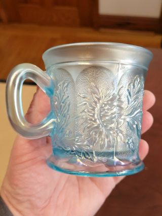 Northwood Knights Templar Ice Blue Carnival Glass Dandelion Mug Awesome Color
