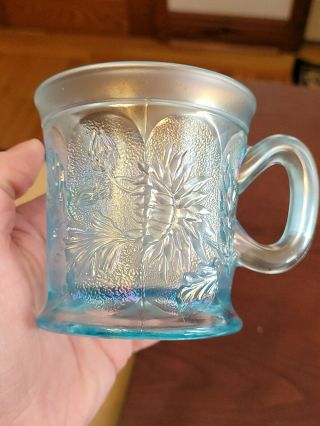 Northwood Knights Templar Ice Blue Carnival Glass Dandelion Mug Awesome Color 2