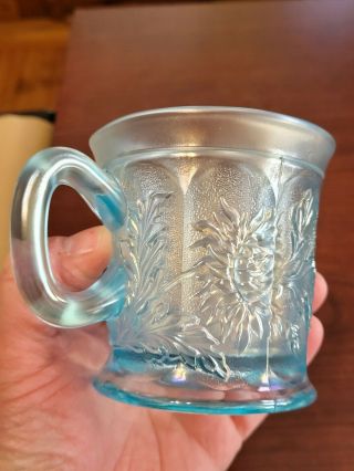 Northwood Knights Templar Ice Blue Carnival Glass Dandelion Mug Awesome Color 6