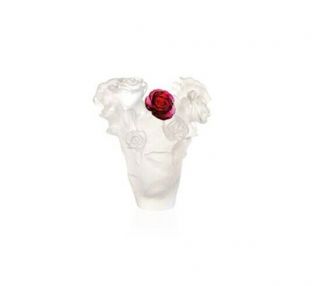 DAUM White Vase & Red Flower Rose Passion 05287 - 6 FRANCE CRYSTAL GLASS 2