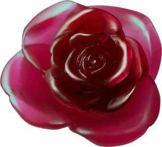 DAUM White Vase & Red Flower Rose Passion 05287 - 6 FRANCE CRYSTAL GLASS 5