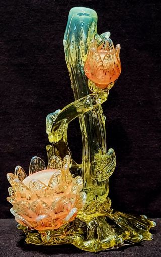 Vaseline Opalescent John Walsh 1800s Victorian Thorn Bud Vase British Art Glass