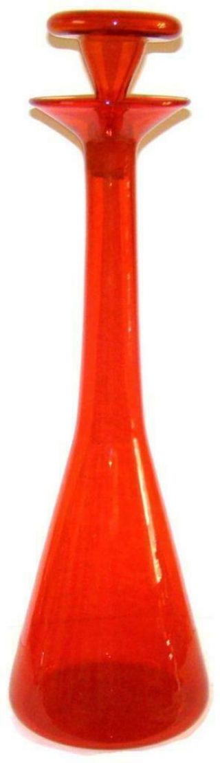 Mid Century Blenko Art Glass Husted Tangerine Floor Decanter Vase 561