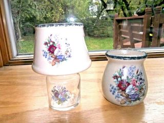 Home & Garden Party Floral Candle Lamp Shade 3 1/4 " T & 4 ",  Glass & Crock Bottom