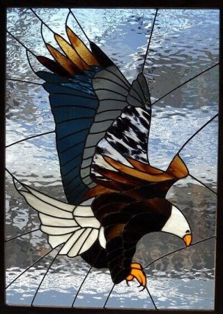 Eagle - 24 X 33 Leaded Stained Glass Art Panel - Window / Ceiling Hanging