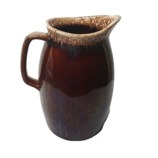 9 " Water Drink Pitcher Hull Oven Proof Usa Brown Drip Glaze Chip On Lip