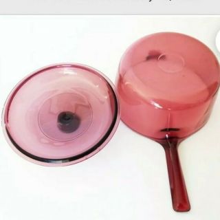 Vintage Corning Visions Cranberry 6 Piece Glass Saucepan Set NIB 4