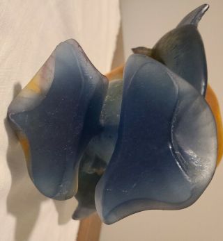 Daum France Pate De Verre Double Fish Handled Vase,  Amber to Cobalt Blue Signed 6