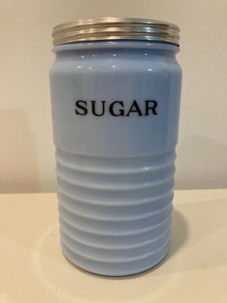 Jeanette Glass Co.  Delphite Blue Sugar Canister Ribbed W Lid