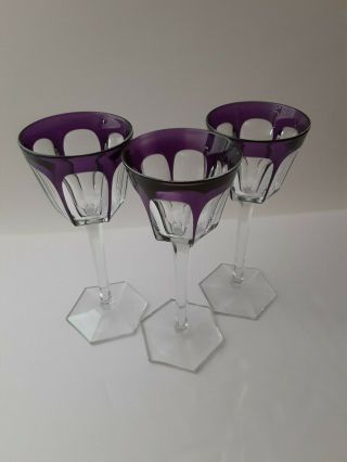 Baccarat Crystal HARCOURT (1841 -) Set of 3 Purple Wine Glasses 7 3/8 
