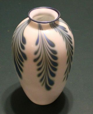 1974 Charles Lotton Vase - 10 " H X 6 " D - Iridescent Feathers On White