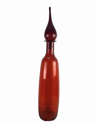Vtge Blenko Tall Ruby Red Floor Decanter Bottle Winslow Anderson 38” Inches Tall