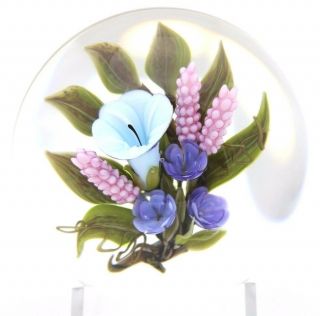 Large Gorgeous Victor Trabucco Wild Flowers Bouquet Art Glass Paperweight