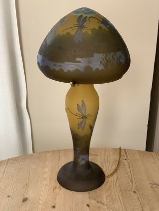 Vintage Emile Galle Style Glass Dragonfly Table Lamp - Tip - Romanian Art - Nouveau