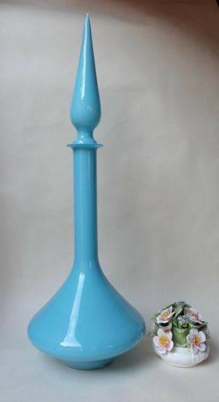 Blue Cased Genie Bottle Ships Decanter Mcm Glass Italy Vintage Hand Blown Empoli