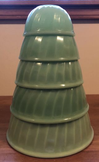 Vintage Fire King Jadeite Swirl Mixing Bowl Set Complete Includes 5 " 6 " 7” 8” 9 "