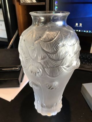 Large Vintage Lalique France Signed Crystal Vase
