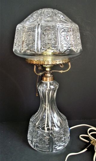 Signed HAWKES American Brilliant CUT GLASS TABLE LAMP HOBSTAR PANEL ABP CRYSTAL 2