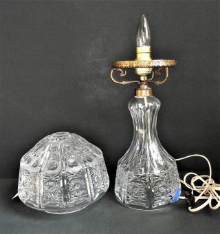 Signed HAWKES American Brilliant CUT GLASS TABLE LAMP HOBSTAR PANEL ABP CRYSTAL 5