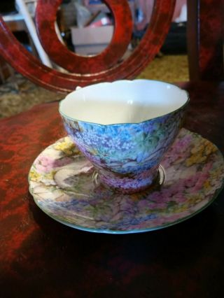 Shelley Fine Bone China Rock Garden Chintz Ripon Shape Tea Cup/saucer Gold Trim